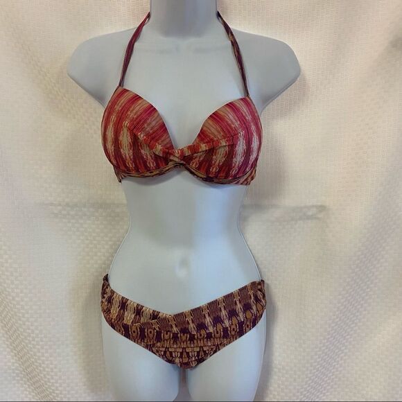 PilyQ Bohemian Rhapsody Underwire Halter Bra TopHipster Bikini Bottom Multi M - Picture 5 of 16
